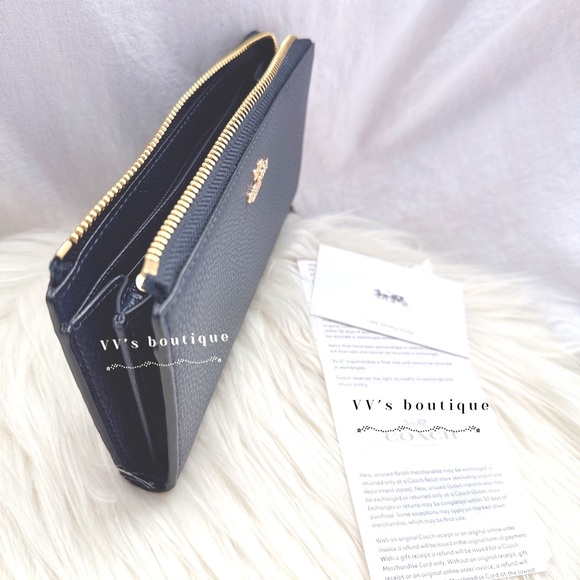 NWT Coach L Zip Wallet Pebble Leather Midnight Navy F73445 Rare Find - Picture 3 of 5